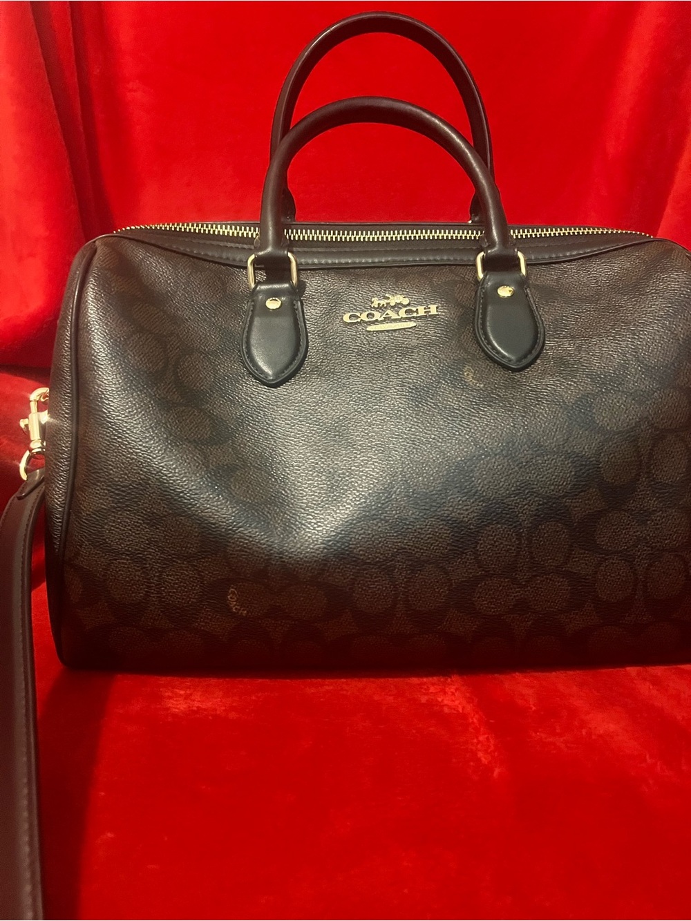 Coach Brown and Black Signature Dome Satchel - Picture 7 of 11